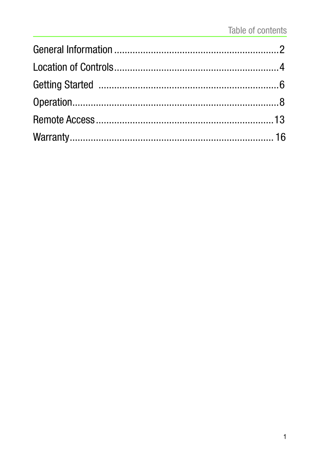 Oricom AM900 warranty Table of contents 