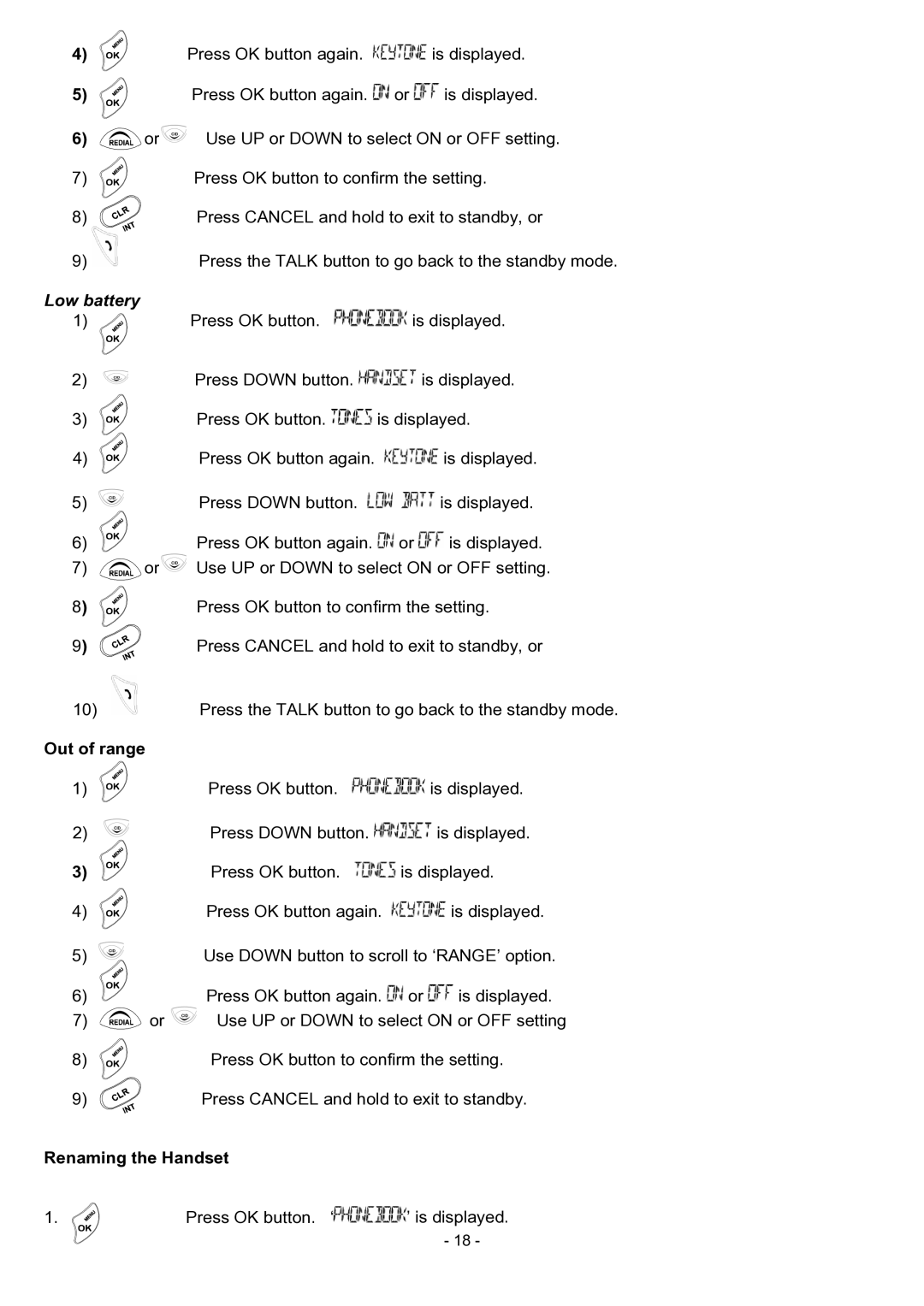 Oricom BB100 manual Out of range, Renaming the Handset 