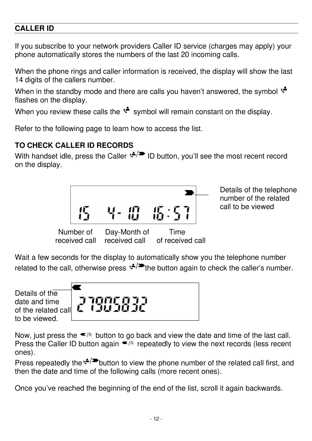 Oricom BB200 manual To Check Caller ID Records 