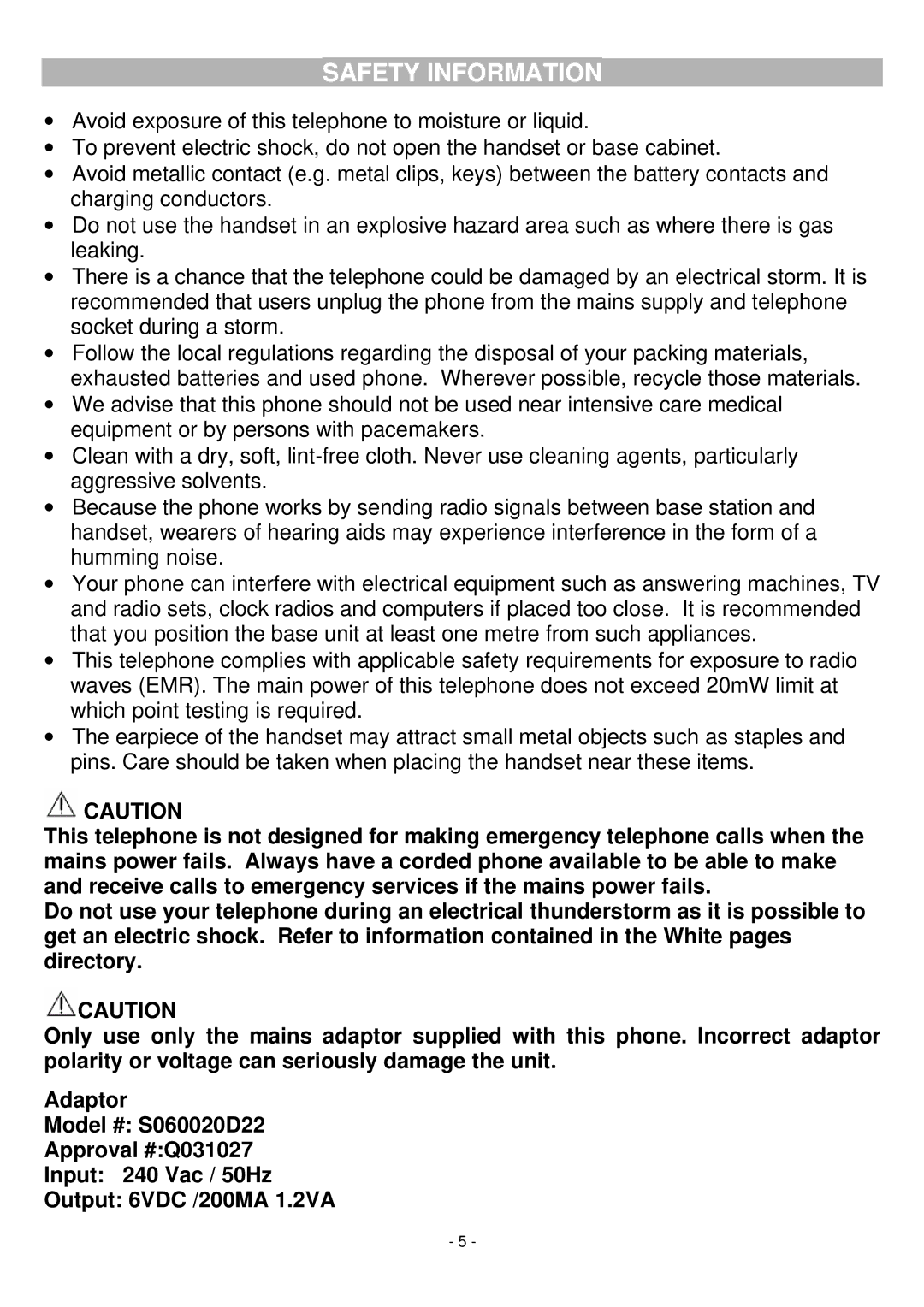 Oricom BB200 manual Safety Information 