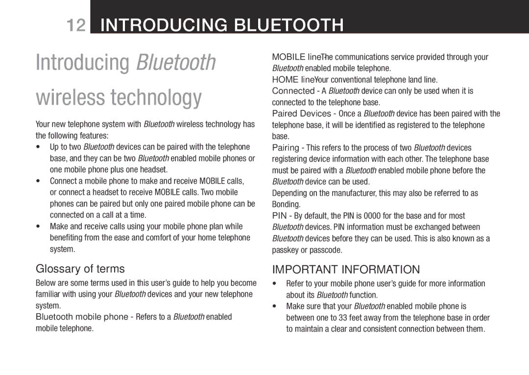 Oricom BT9500 user manual Introducing Bluetooth wireless technology, Glossary of terms 