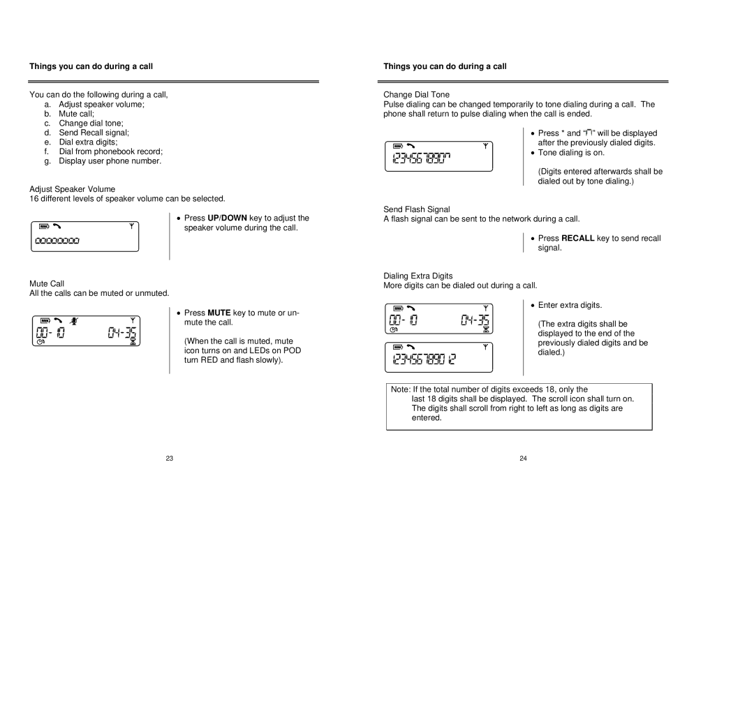 Oricom C1000 1.8 GHz owner manual Things you can do during a call 