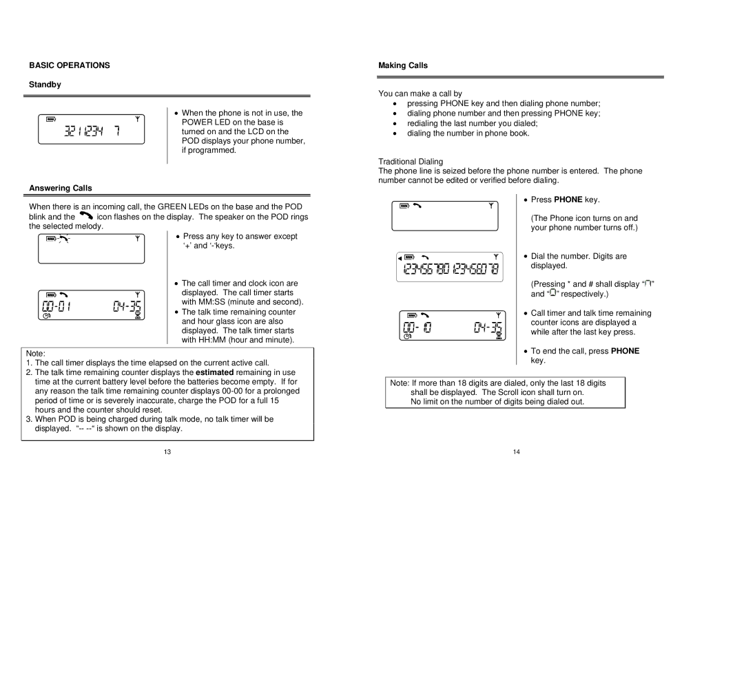 Oricom C1000 1.8 GHz owner manual Basic Operations, Standby, Answering Calls, Making Calls 