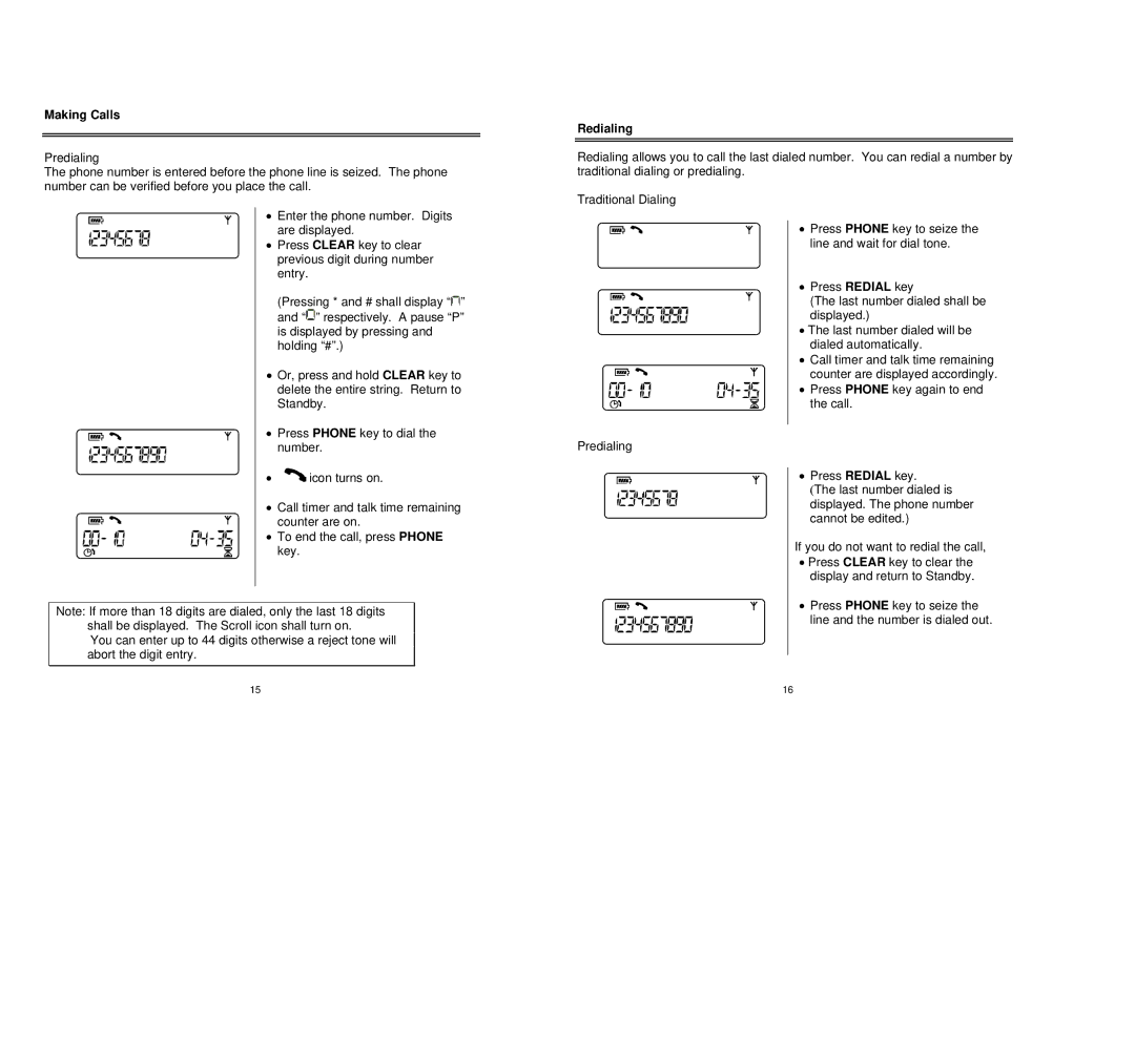 Oricom C1000 1.8 GHz owner manual Redialing 