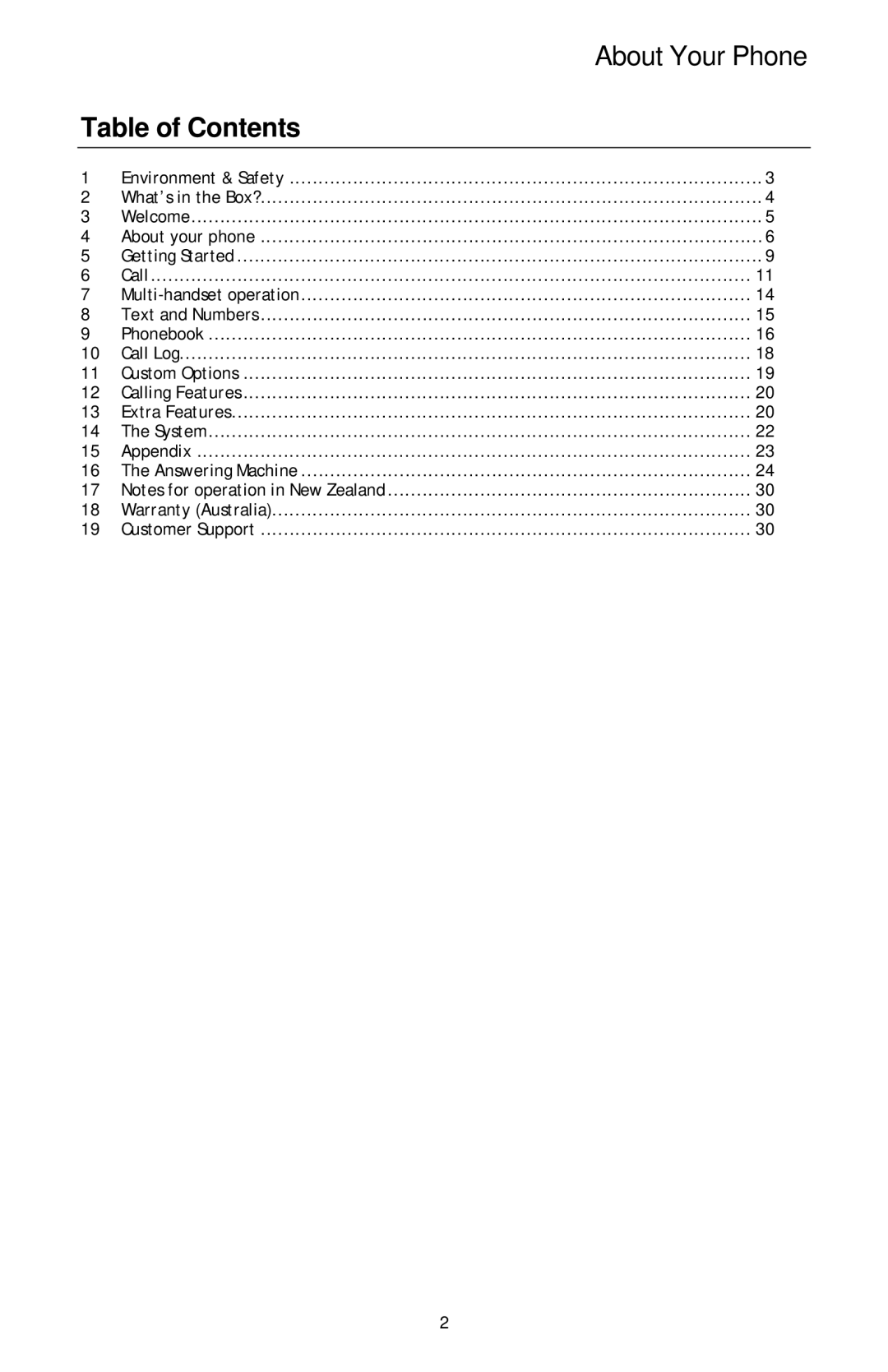 Oricom ECO3400 manual About Your Phone, Table of Contents 