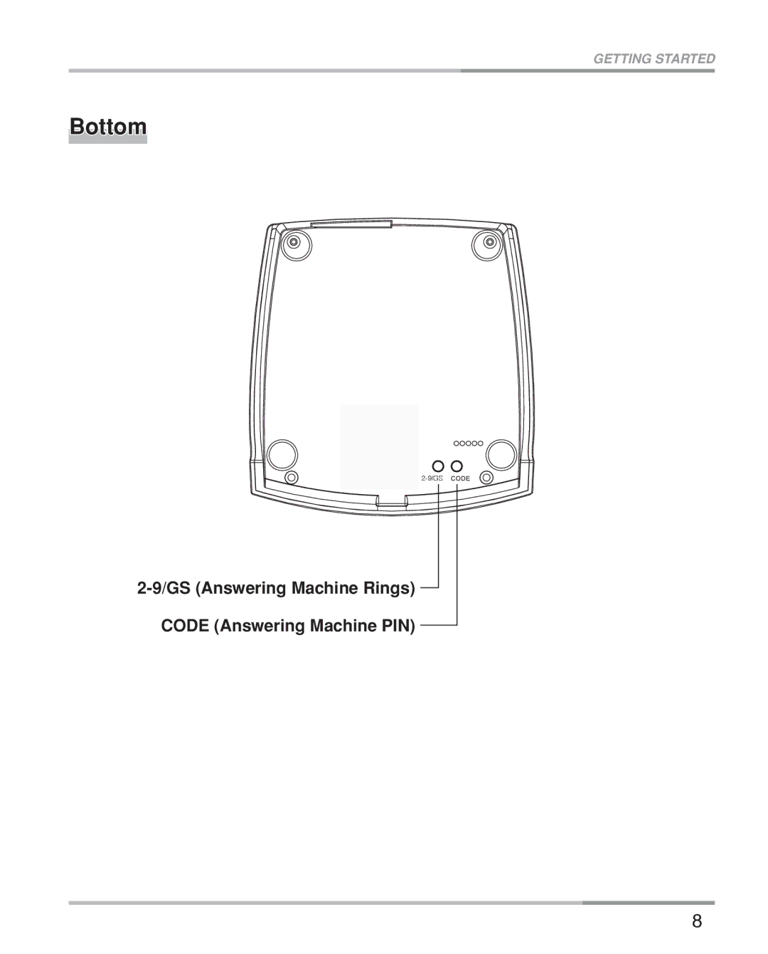 Oricom eco5100 Series manual Bottom, GS Answering Machine Rings Code Answering Machine PIN 