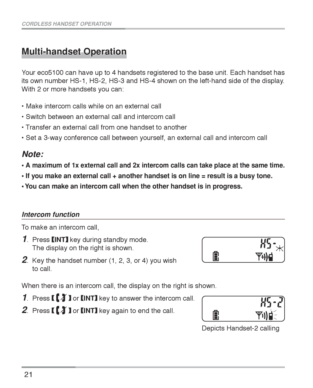 Oricom ECO5100 manual Multi-handset Operation 