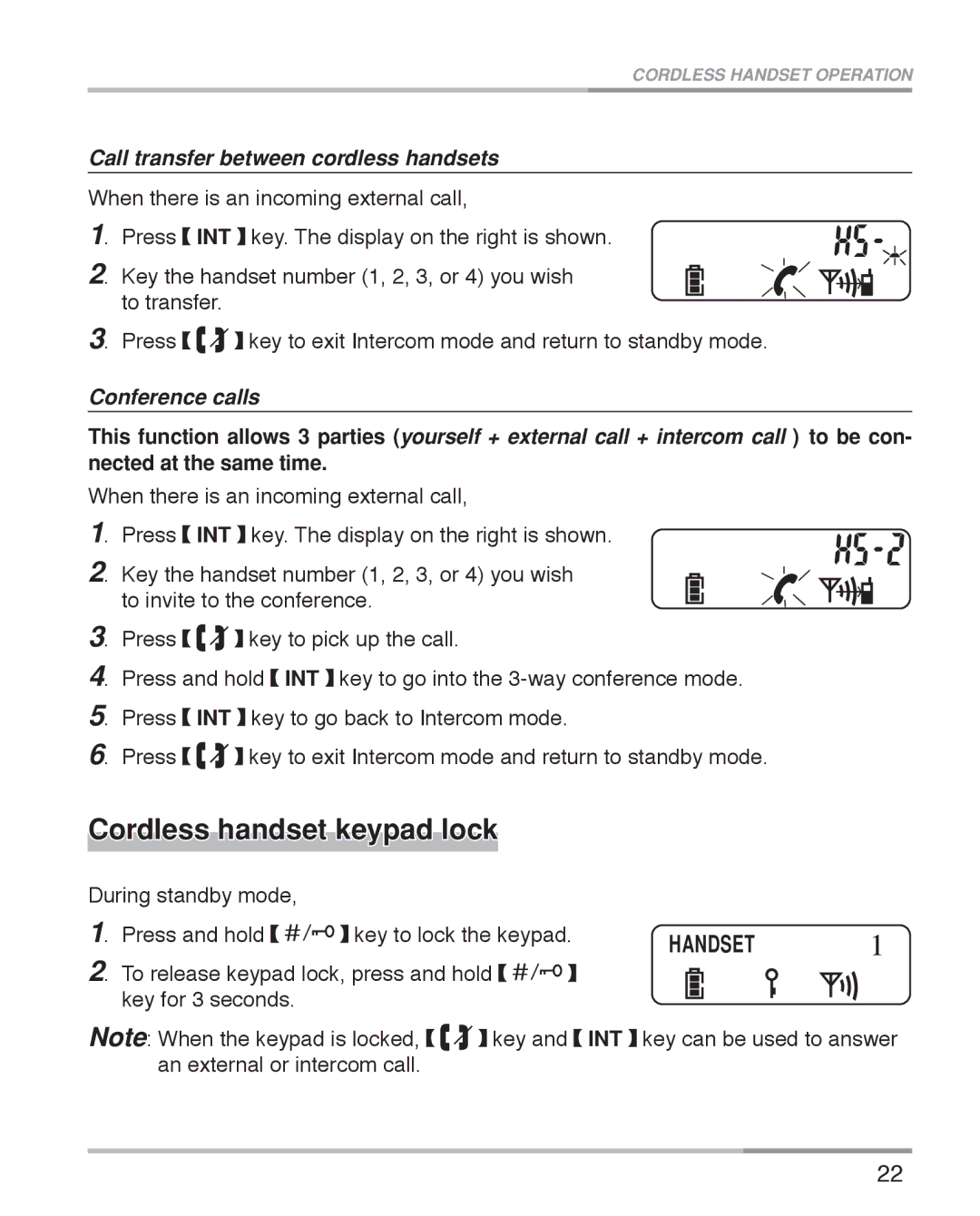 Oricom ECO5100 manual Cordless handset keypad lock, Call transfer between cordless handsets 