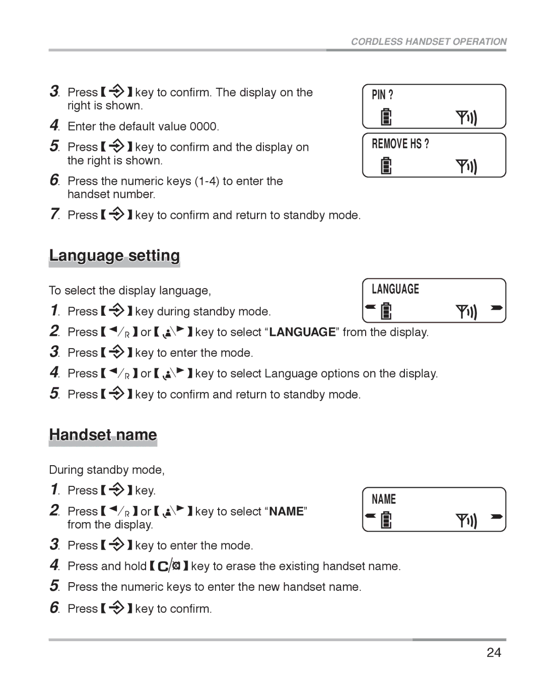 Oricom ECO5100 manual Language setting, Handset name 