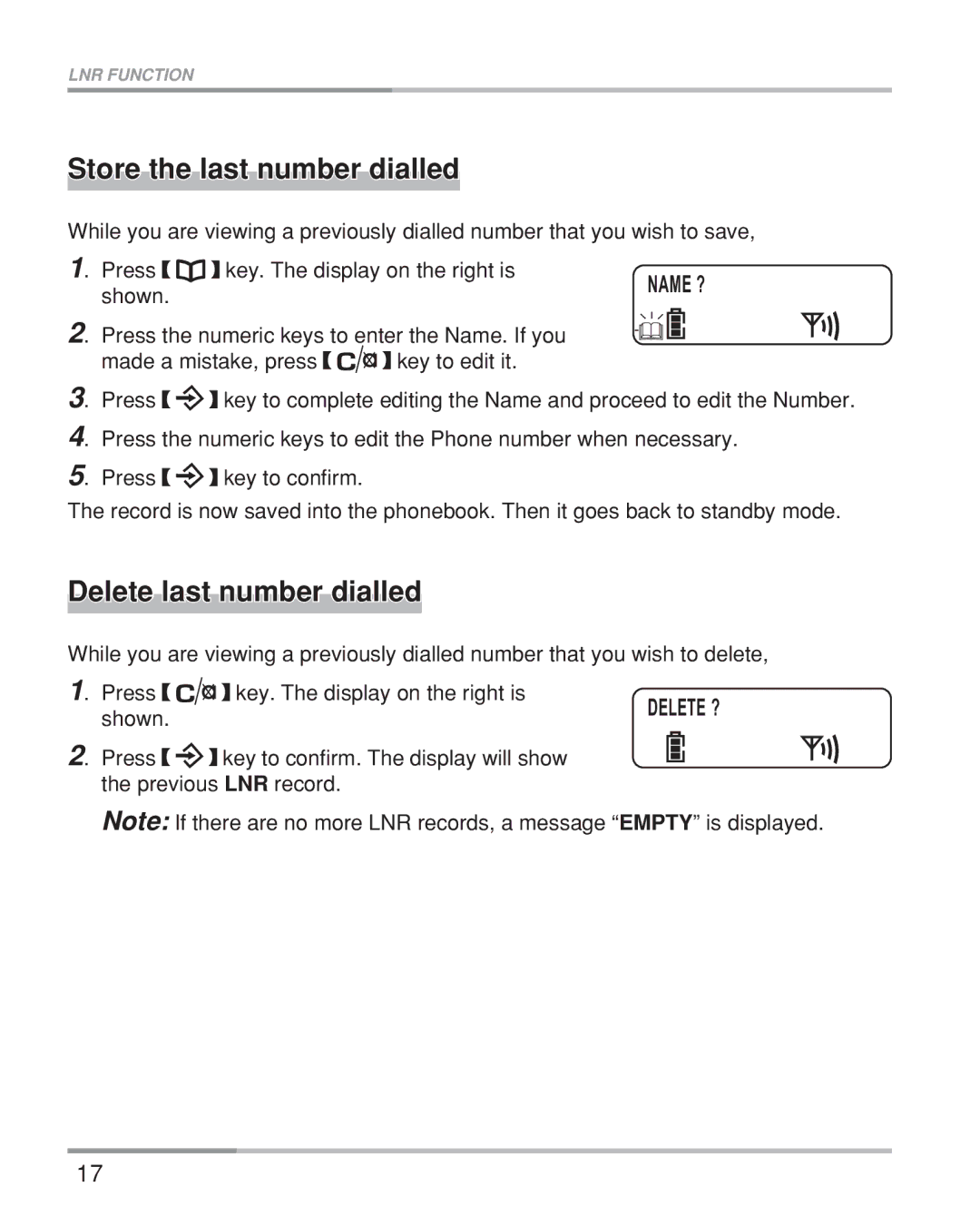 Oricom eco5200 Series manual Store the last number dialled, Delete last number dialled 