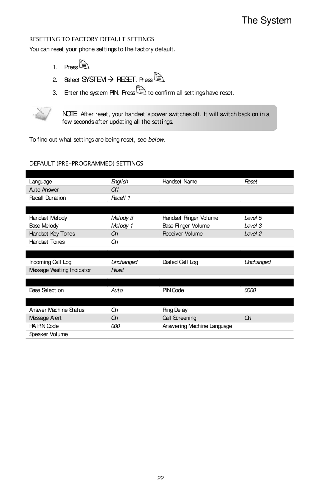 Oricom ECO600 manual Resetting to Factory Default Settings 