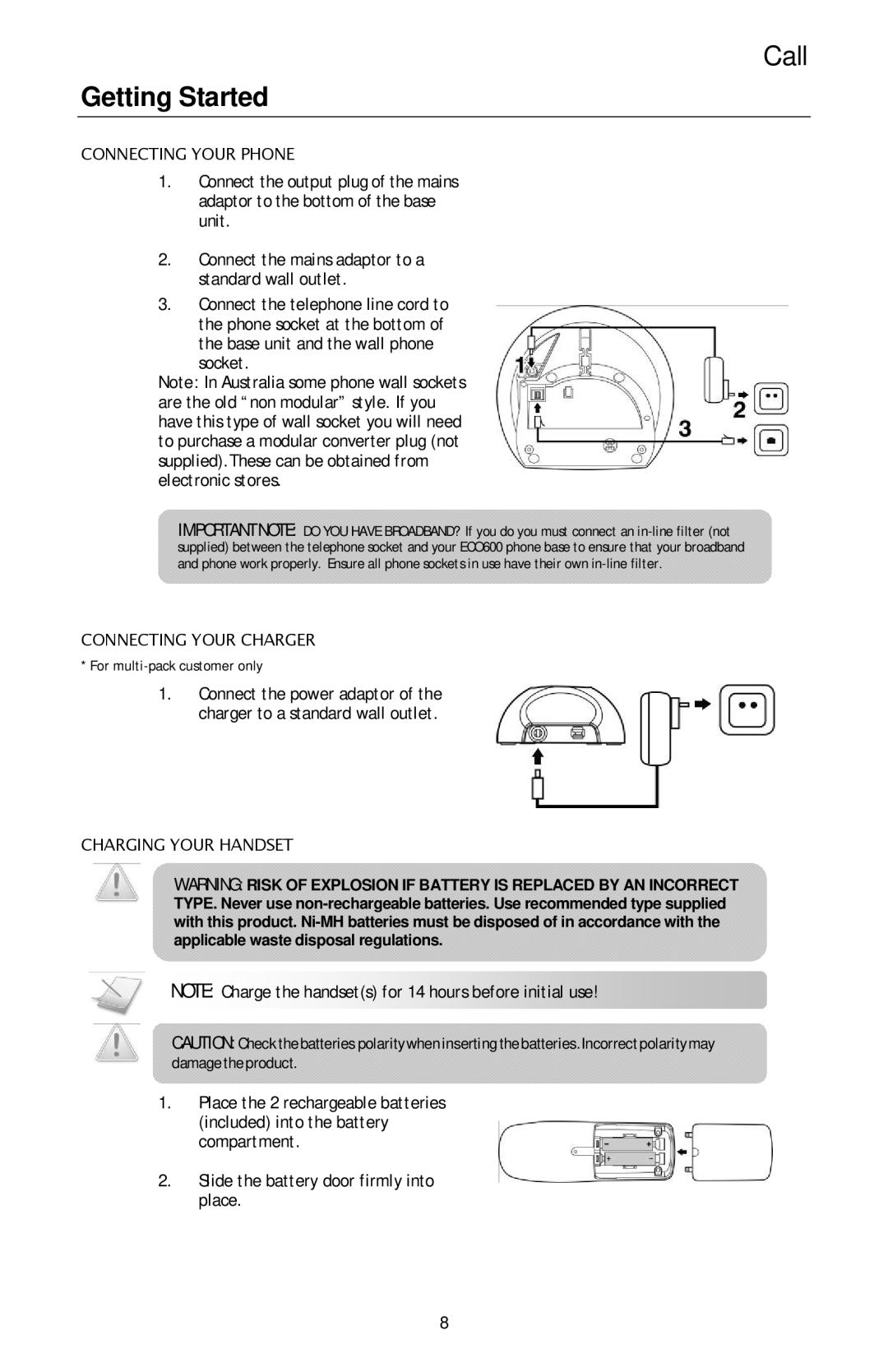 Oricom ECO600 manual Getting Started, Connecting Your Charger 