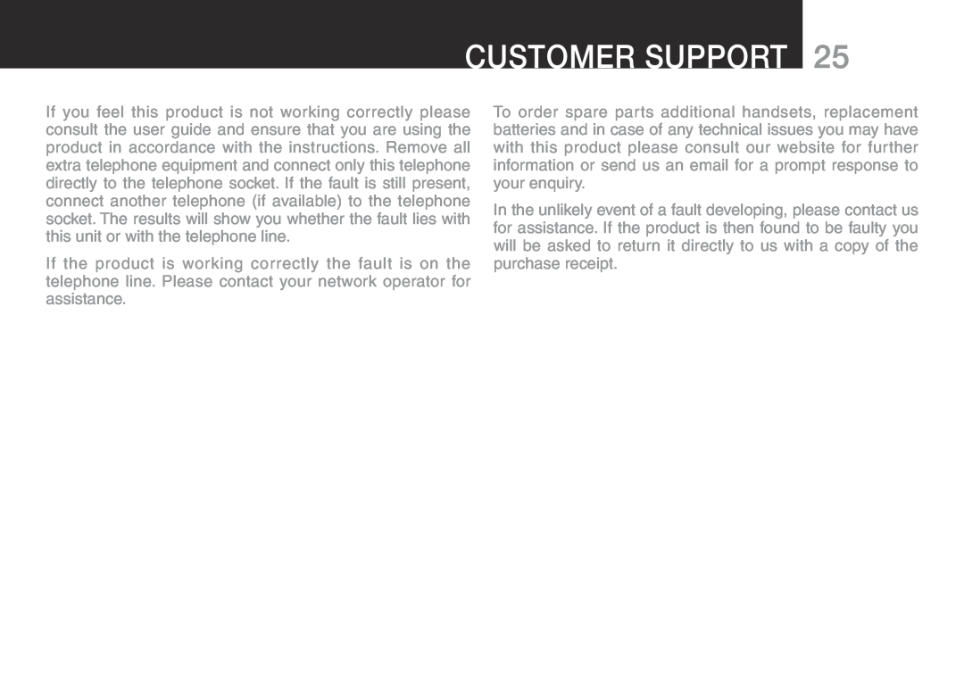 Oricom ECO700 manual Customer Support 