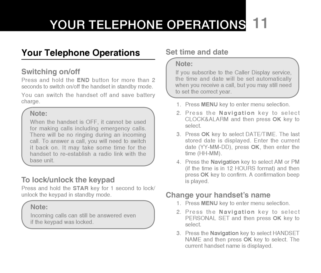 Oricom ECO71 warranty Your Telephone Operations 