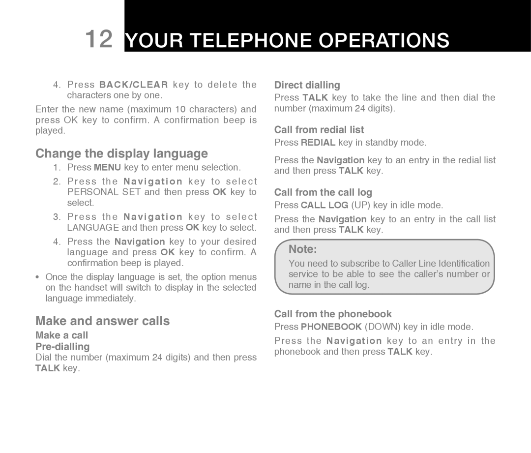 Oricom ECO71 warranty Change the display language, Make and answer calls 