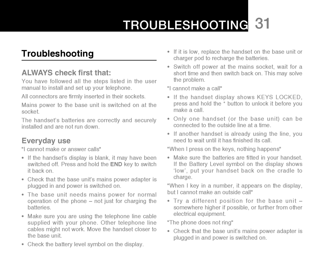 Oricom ECO71 warranty Troubleshooting, Always check first that, Everyday use 