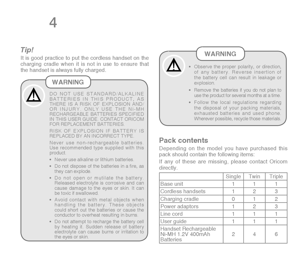 Oricom ECO71 warranty Tip 