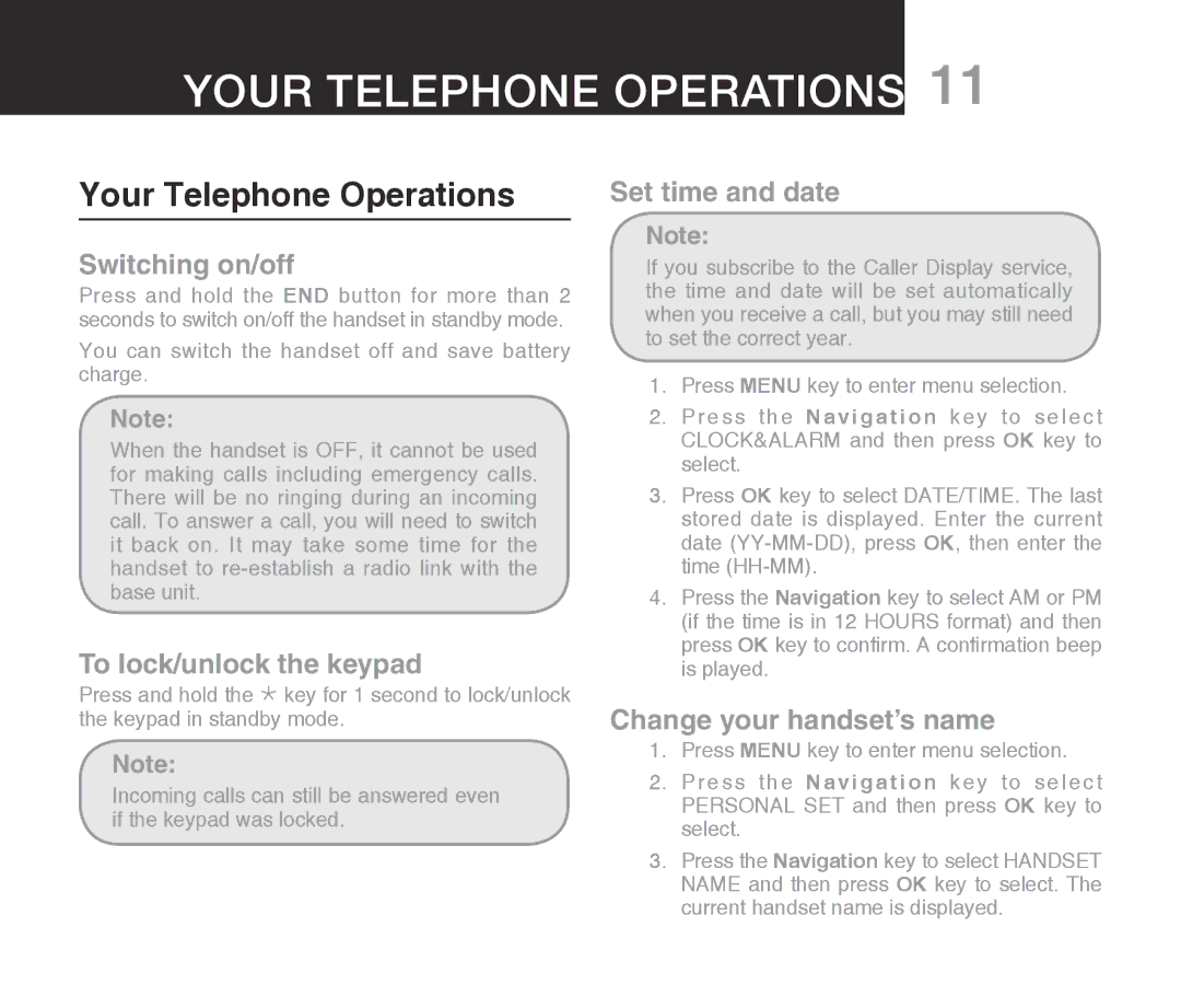 Oricom ECO710 warranty Your Telephone Operations 