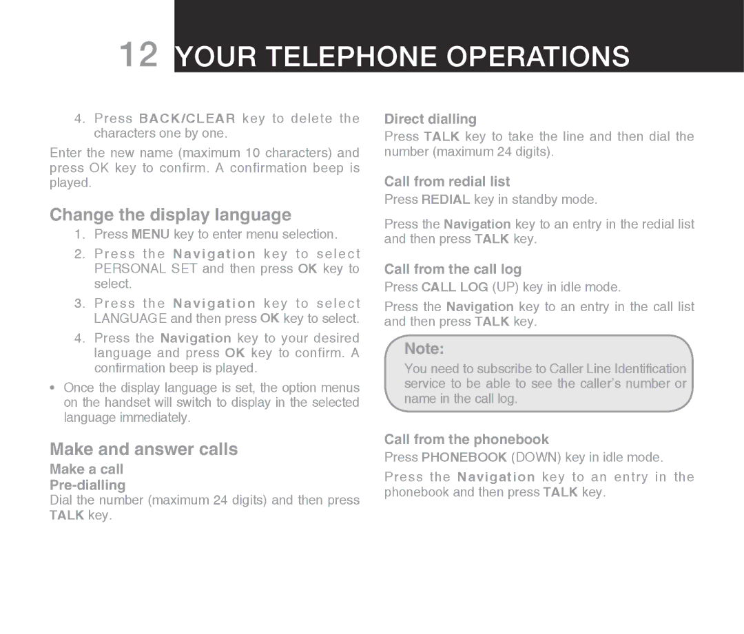 Oricom ECO710 warranty Change the display language, Make and answer calls 