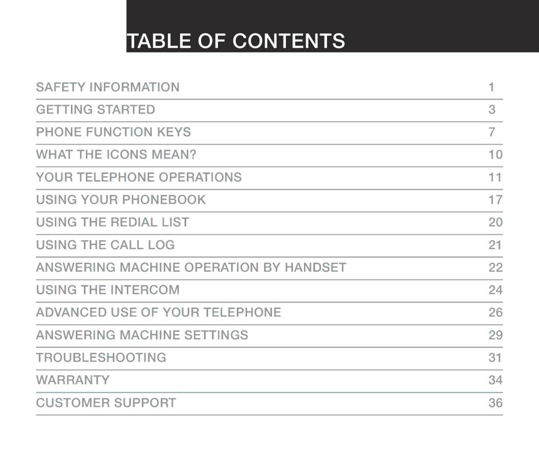 Oricom ECO710 warranty Table of Contents 