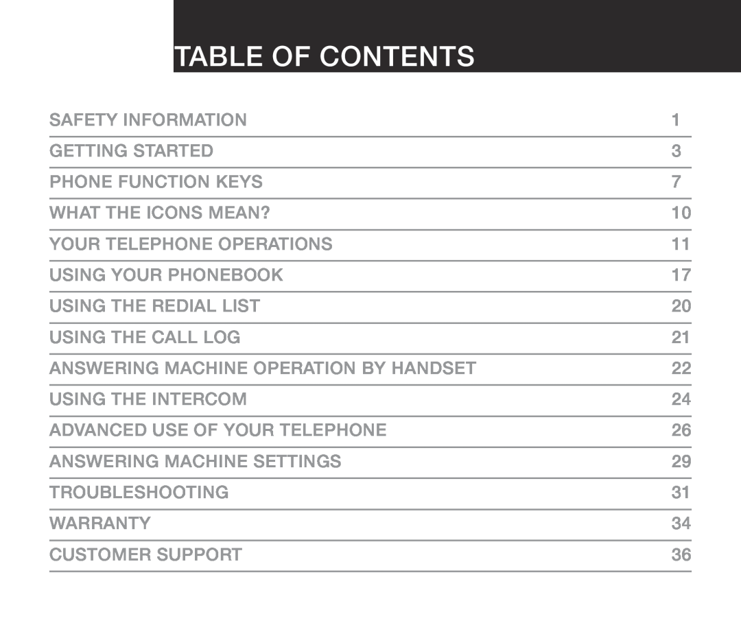 Oricom ECO710 warranty Table Of Contents 