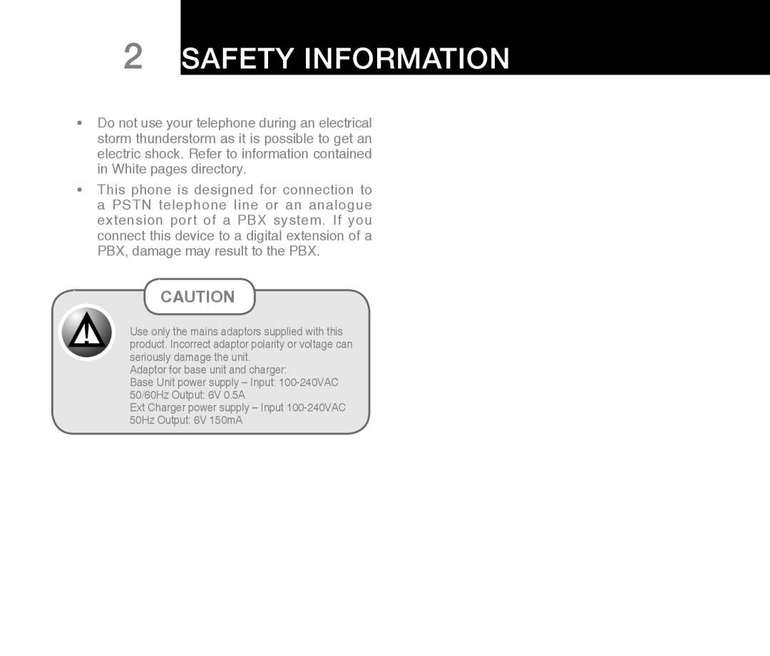 Oricom ECO710 warranty Safety Information, PBX, damage may result to the PBX 