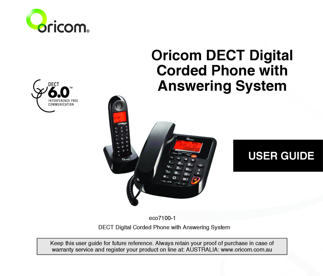 Oricom ECO7100-1 warranty Oricom Dect Digital Corded Phone with Answering System 