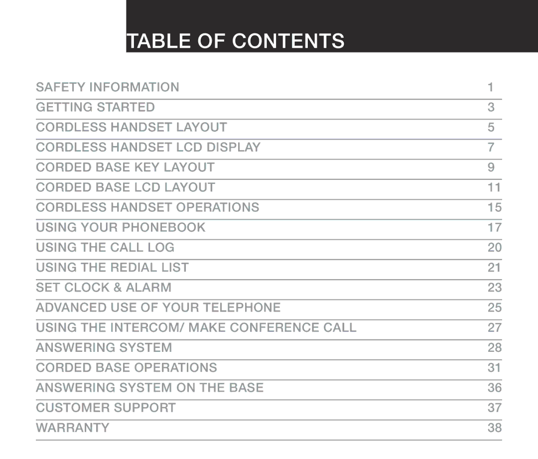 Oricom ECO7100-1 warranty Table of Contents 