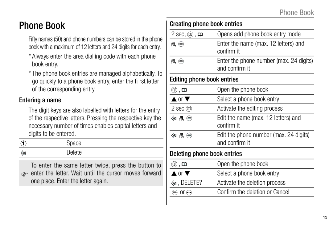 Oricom ECO800 manual Phone Book 