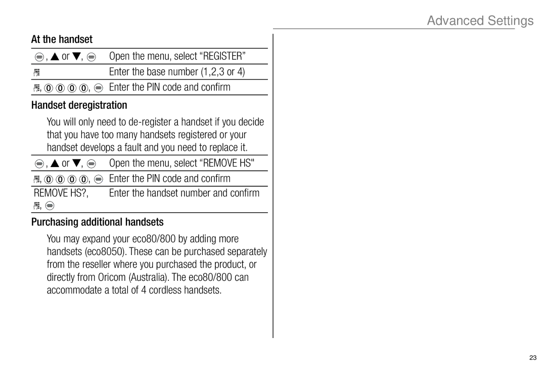 Oricom ECO800 manual Remove HS? 