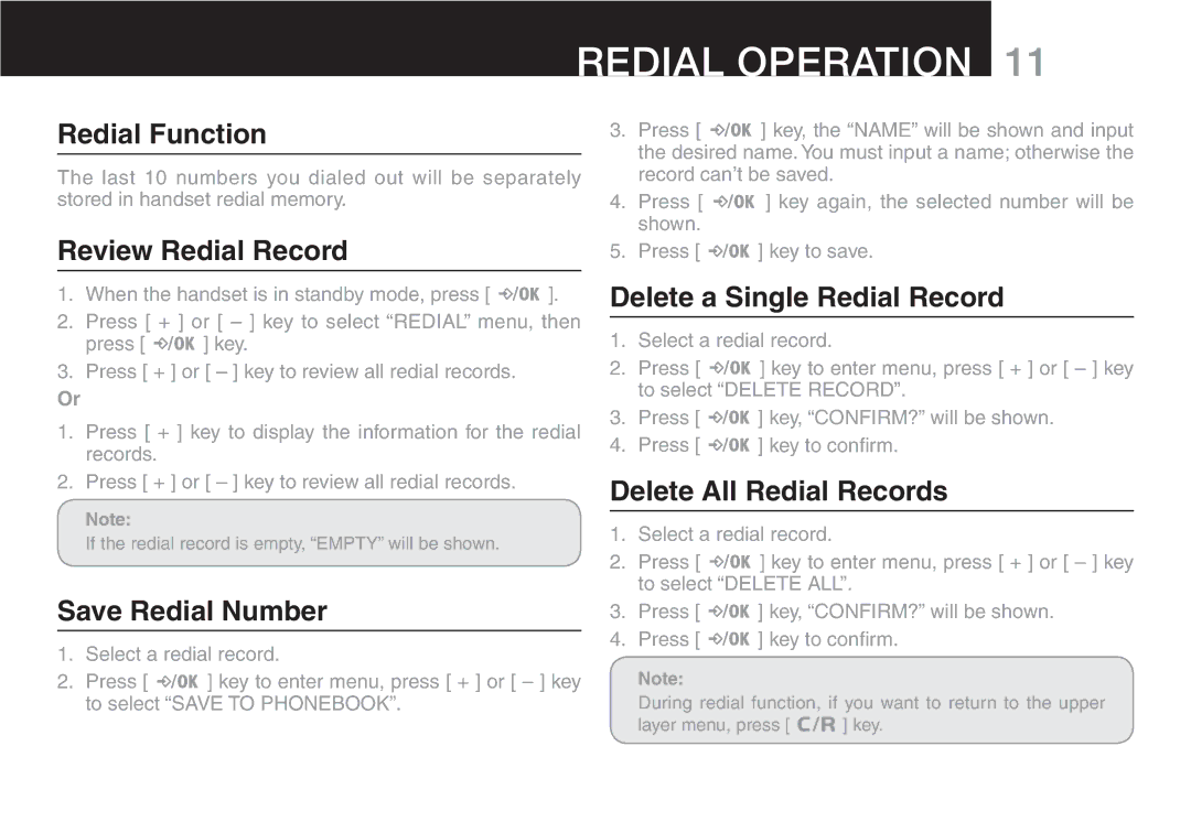 Oricom ECO90 manual Redial Operation 