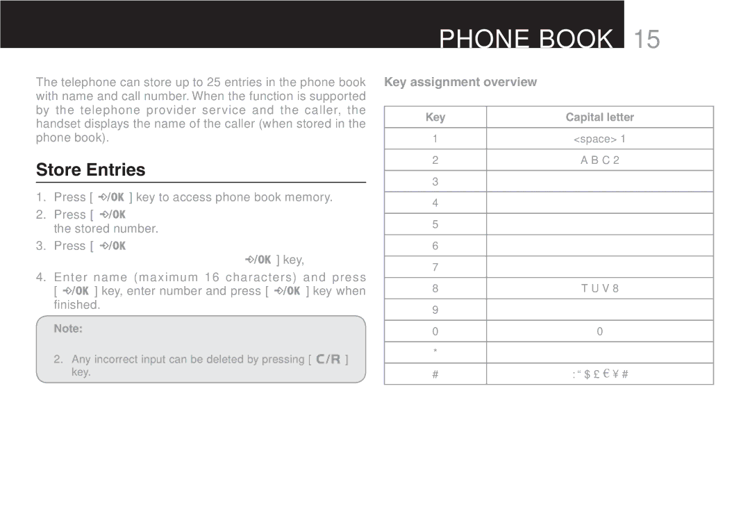 Oricom ECO90 manual Phone Book, Store Entries 