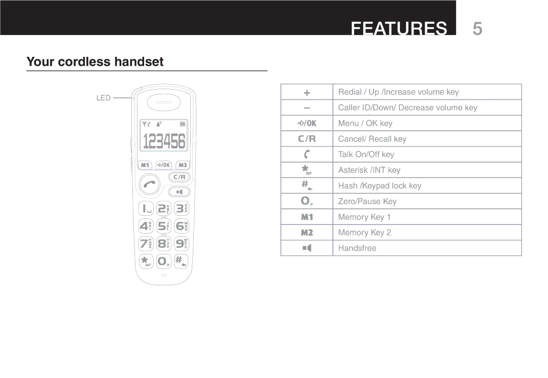 Oricom ECO90 manual Features, Your cordless handset 