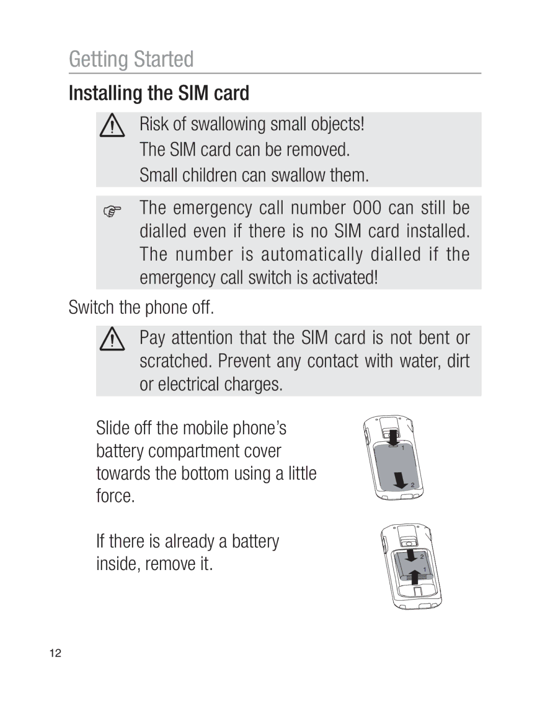 Oricom EZY100 operating instructions Installing the SIM card 