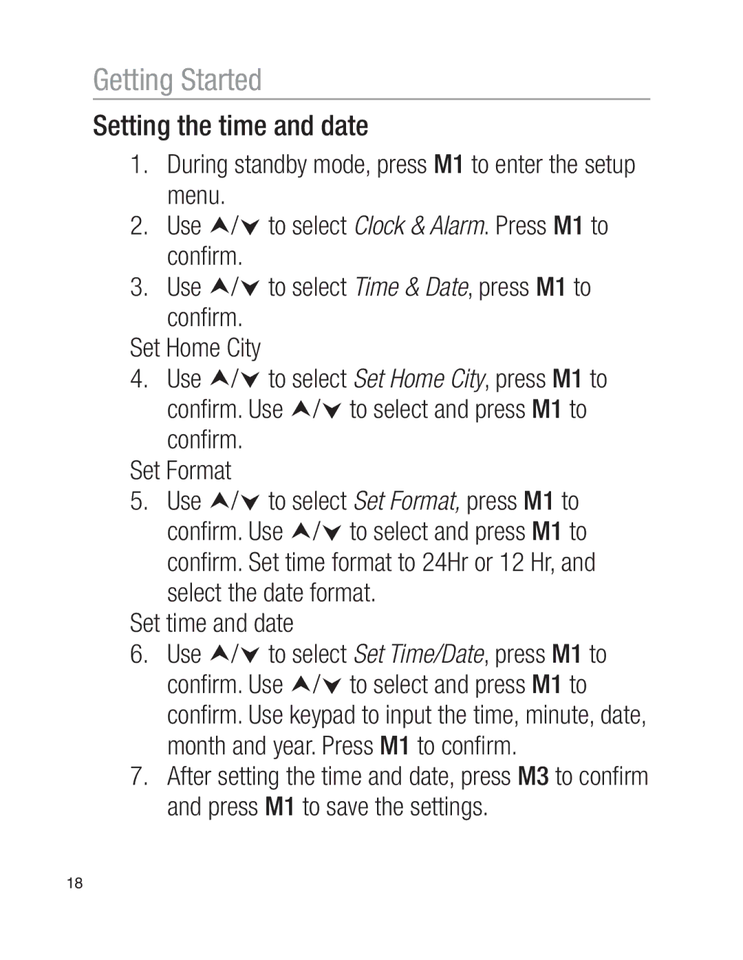 Oricom EZY100 operating instructions Setting the time and date 