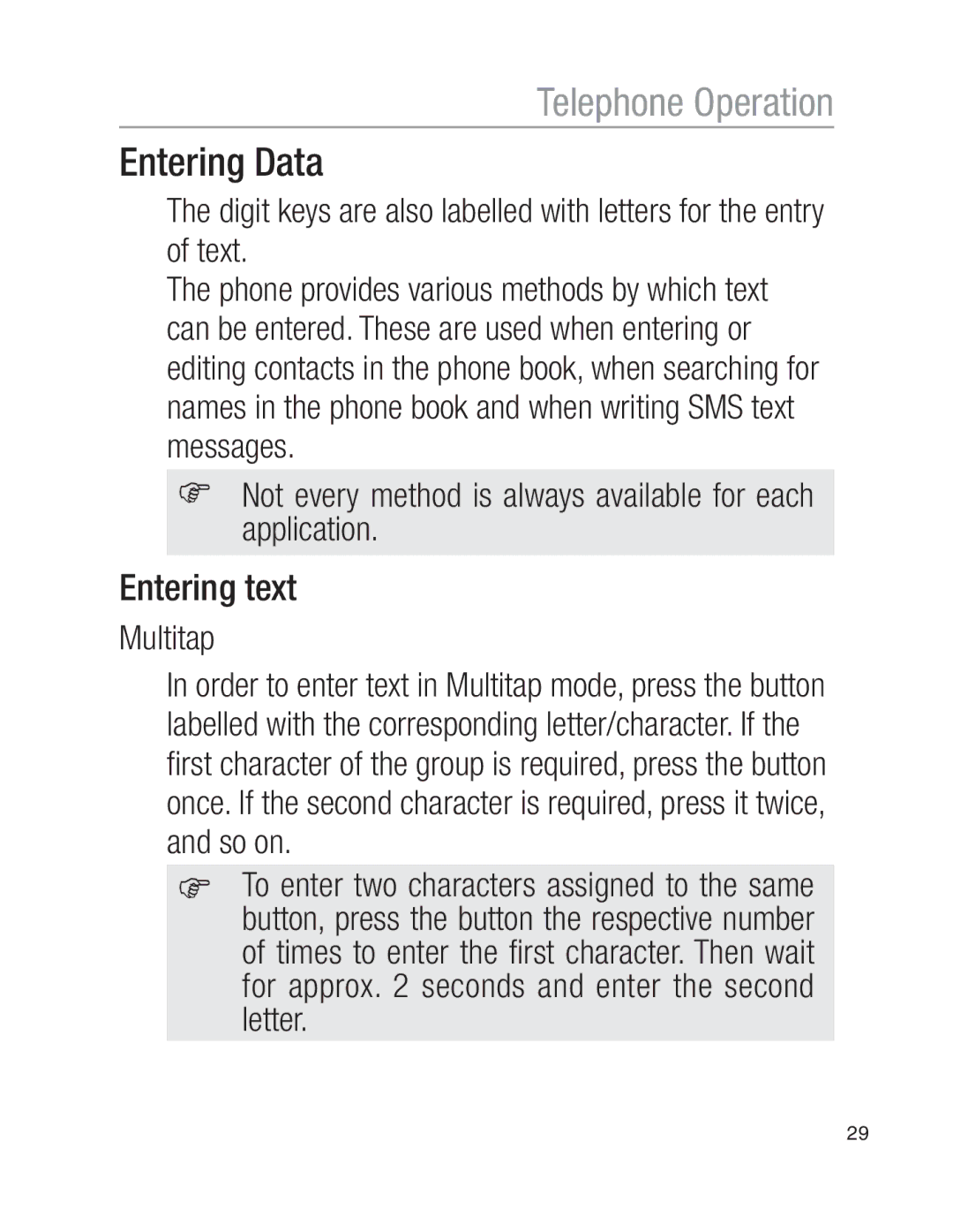 Oricom EZY100 operating instructions Entering Data, Entering text, Multitap 