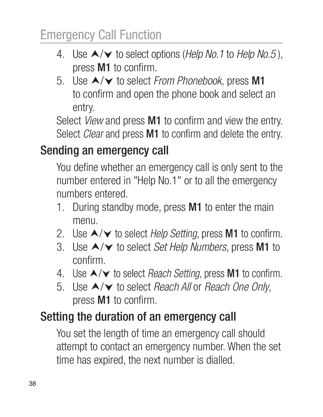 Oricom EZY100 operating instructions Sending an emergency call, Setting the duration of an emergency call 