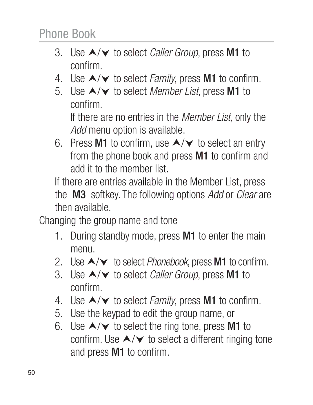 Oricom EZY100 operating instructions Use i/j to select Phonebook, press M1 to conﬁrm 