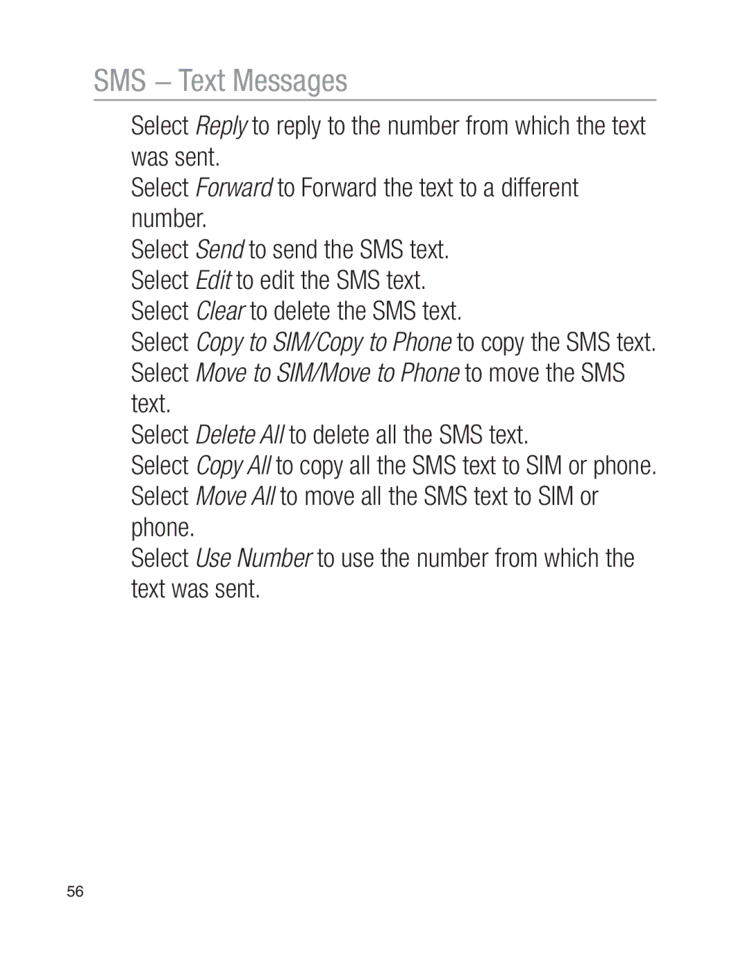 Oricom EZY100 operating instructions SMS − Text Messages 