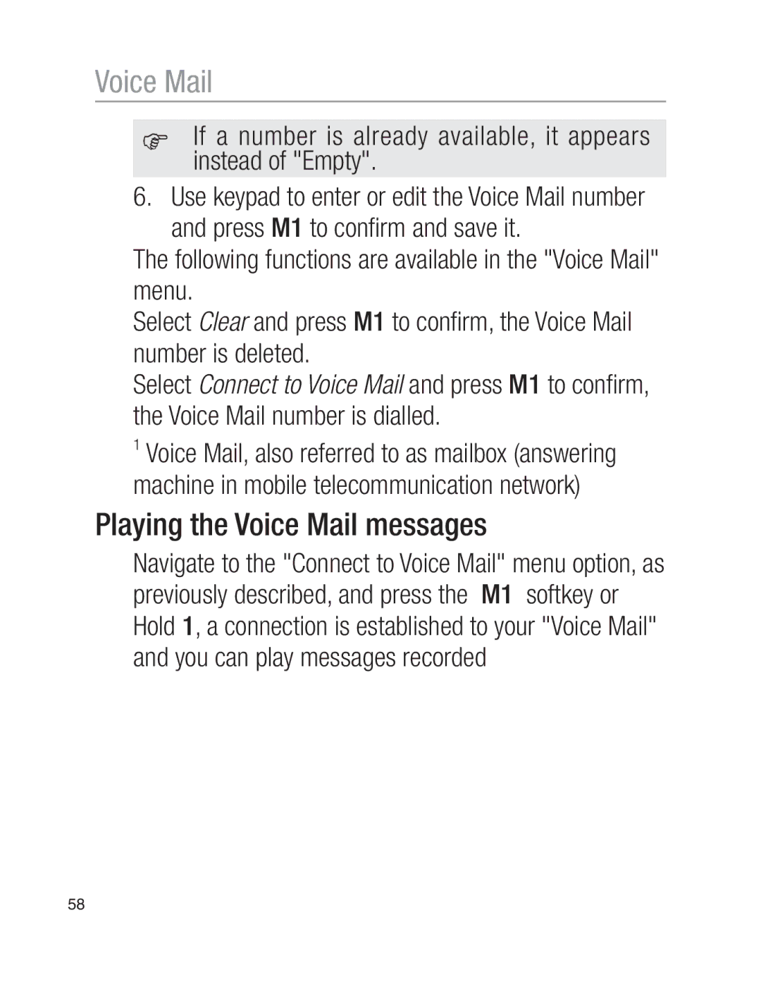 Oricom EZY100 operating instructions Playing the Voice Mail messages 