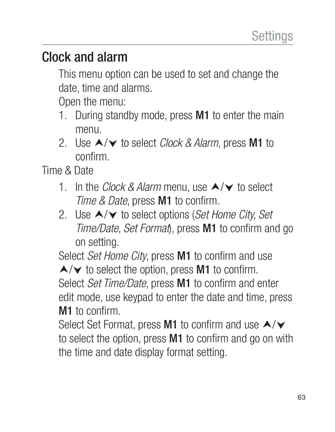 Oricom EZY100 operating instructions Clock and alarm 