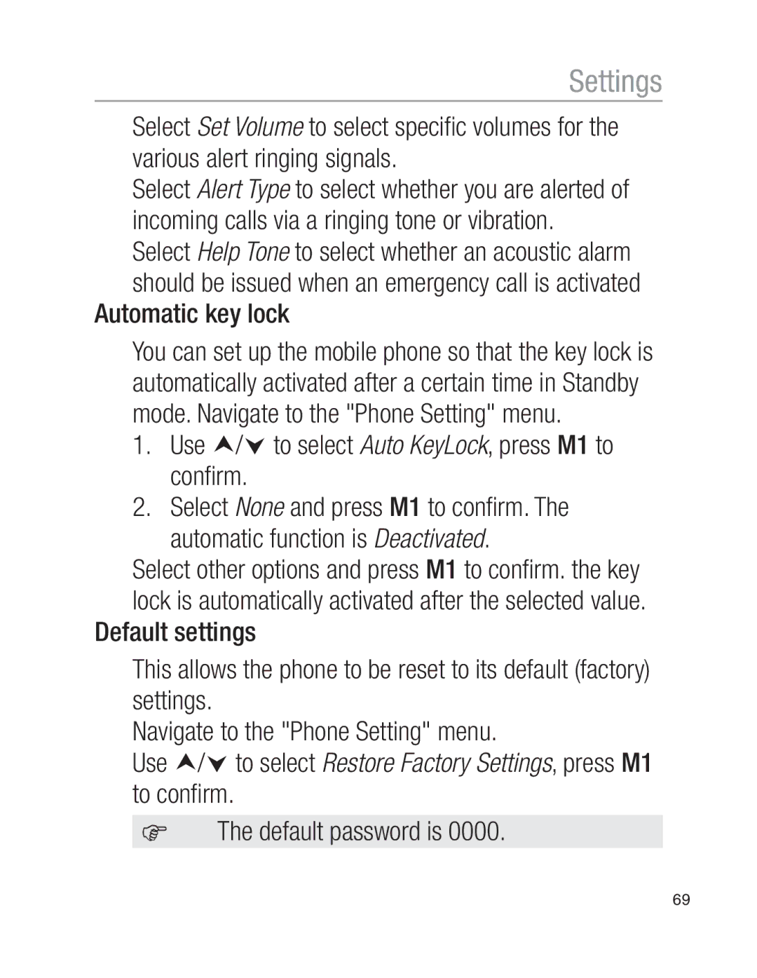 Oricom EZY100 operating instructions Automatic key lock, Use i/j to select Auto KeyLock, press M1 to conﬁrm 