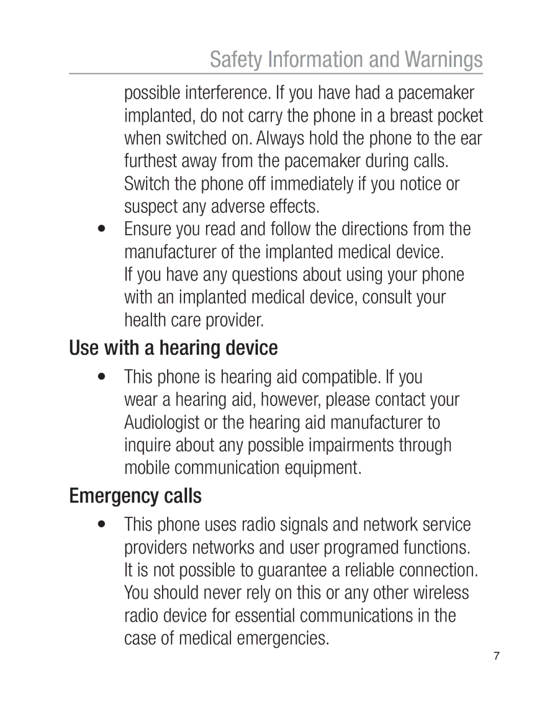 Oricom EZY100 operating instructions Use with a hearing device, Emergency calls 