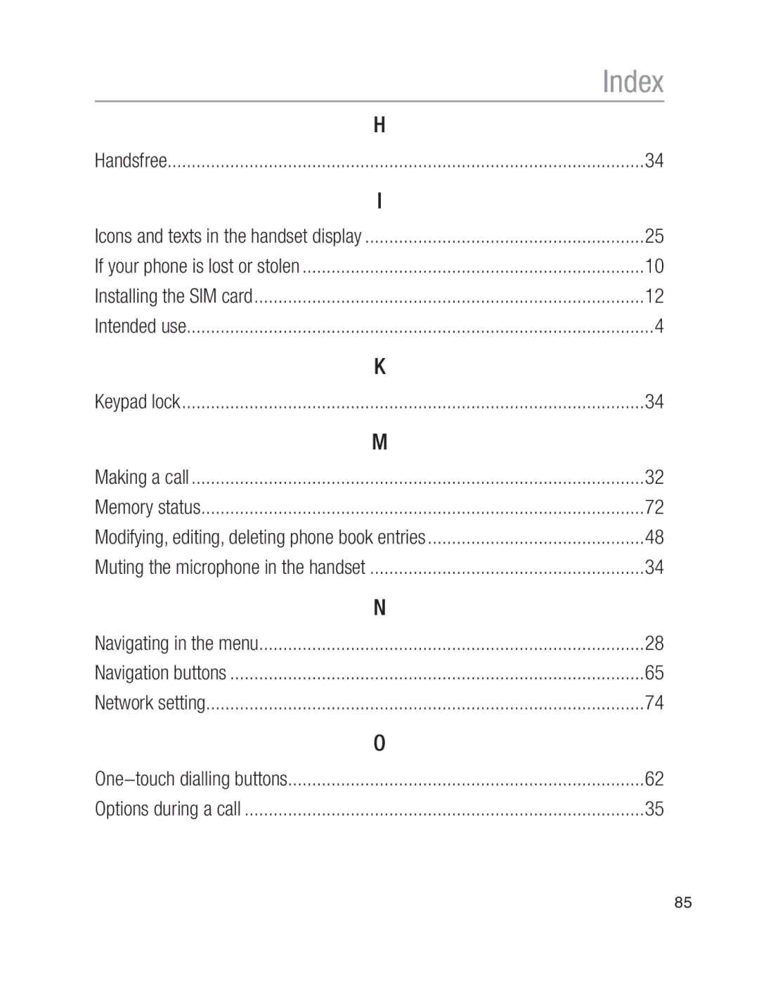 Oricom EZY100 operating instructions Index 