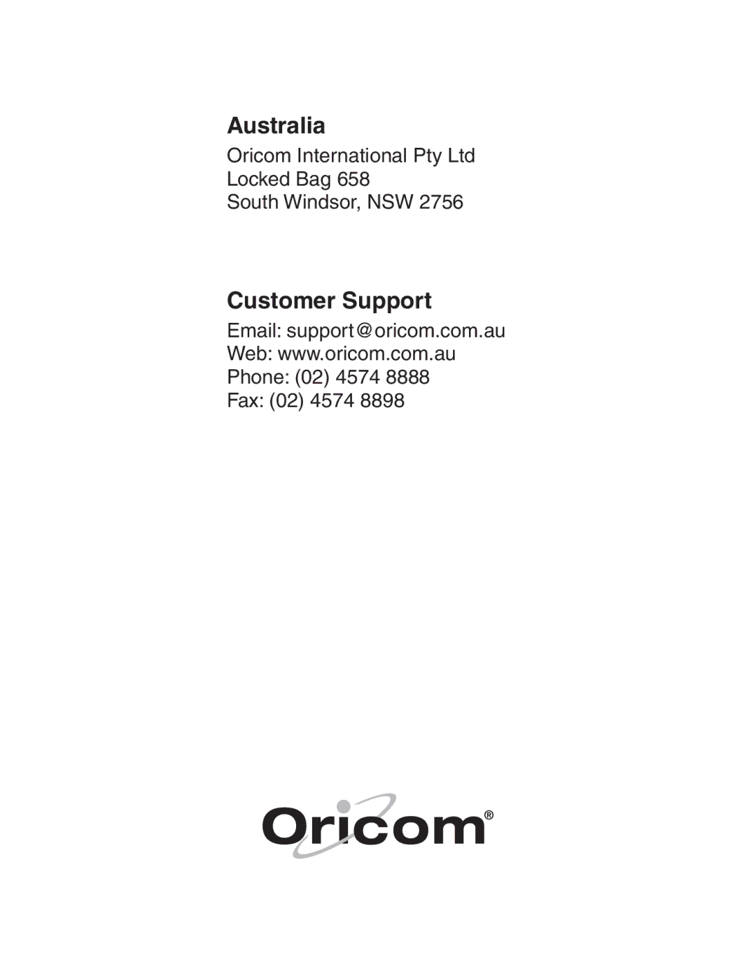 Oricom EZY100 operating instructions Australia 