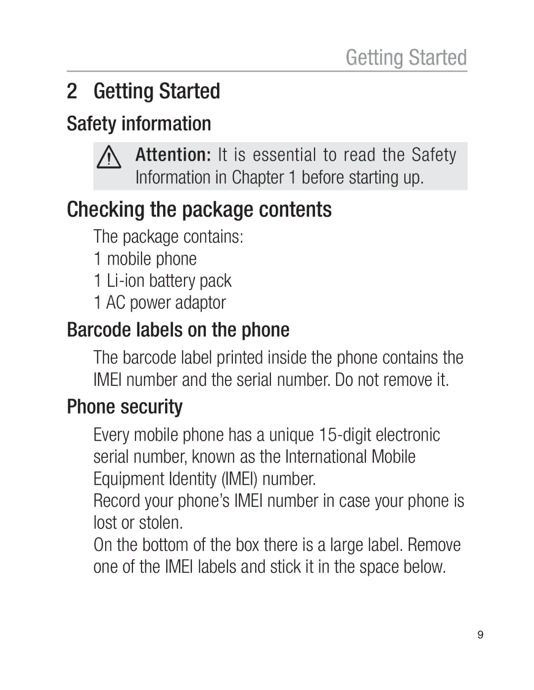 Oricom EZY100 operating instructions Getting Started, Checking the package contents 