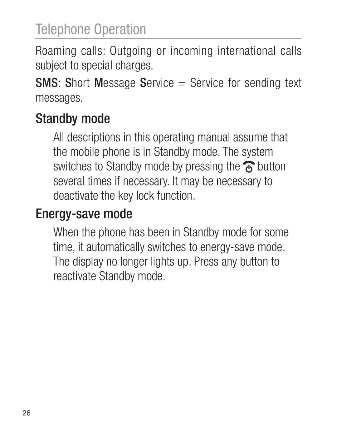 Oricom EZY120 operating instructions Standby mode, Energy-save mode 