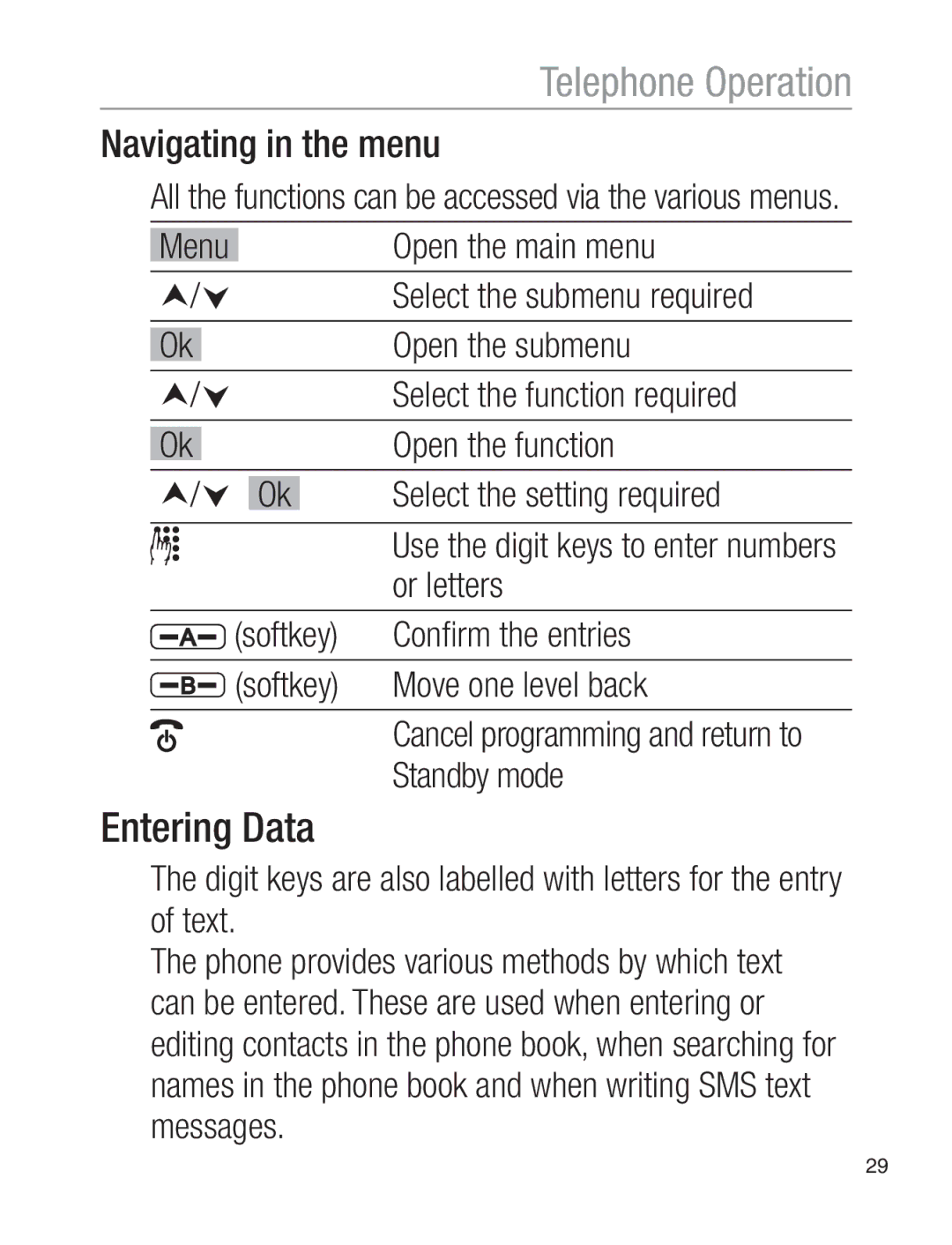 Oricom EZY120 operating instructions Entering Data, Navigating in the menu 