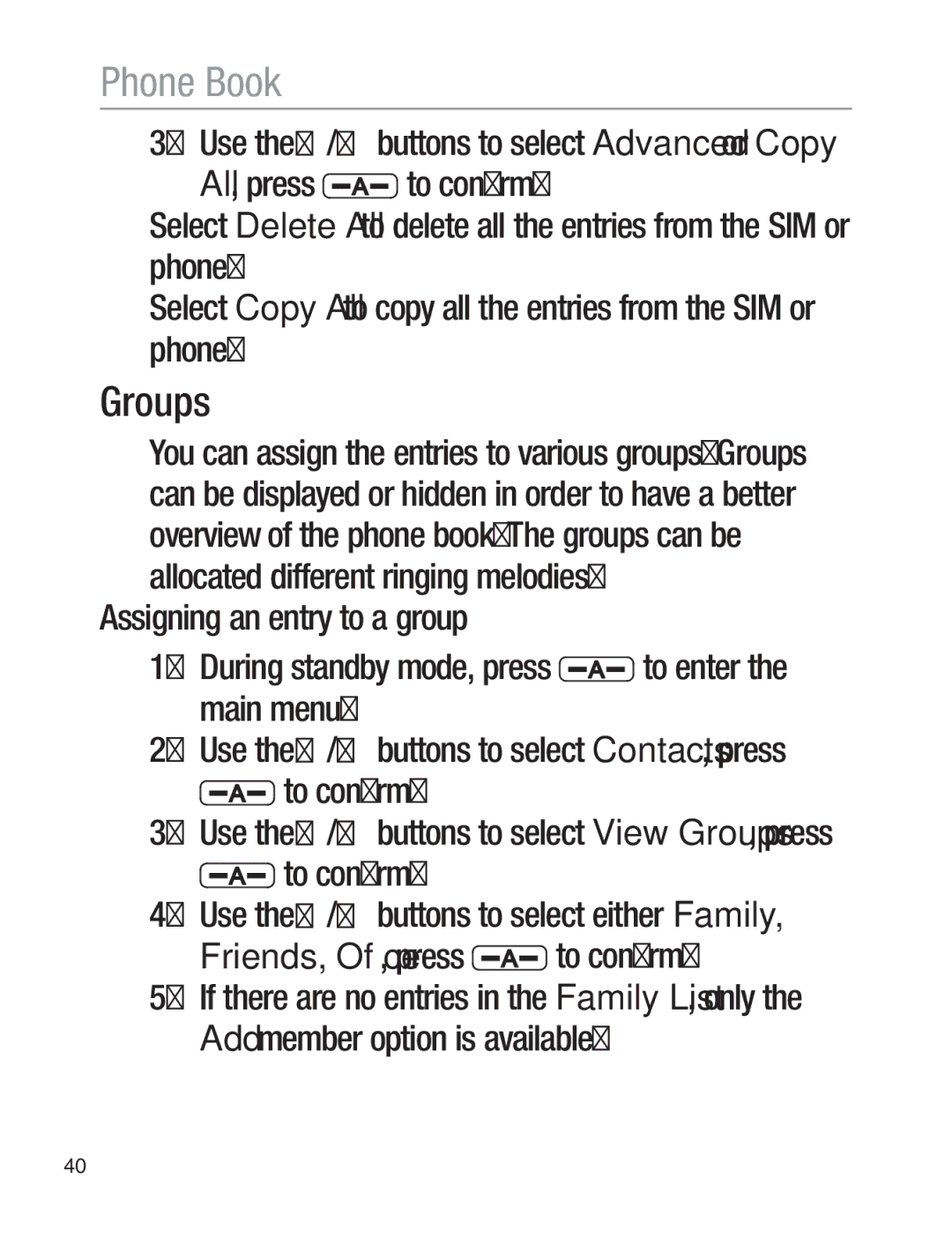 Oricom EZY120 operating instructions Groups 