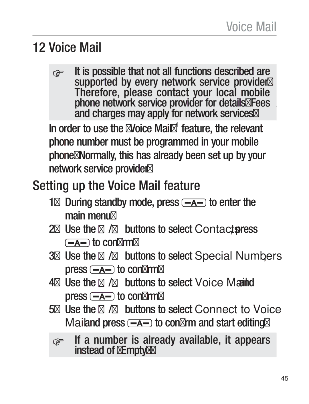 Oricom EZY120 operating instructions Setting up the Voice Mail feature 